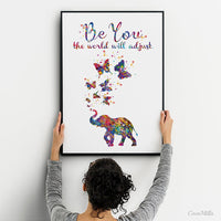 Be You the world will adjust Quote Elephant Watercolor Print Housewarming Gift Wall Art LGBT Motivational Inspirational Wall Hanging-1873