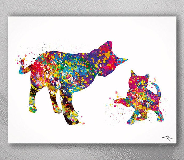Cat and Baby Cat Kitty Watercolor Print Cat illustrations Art Animal Love Wall Art Poster Nursery Wall Decor Art Home Decor Wall Hanging-111