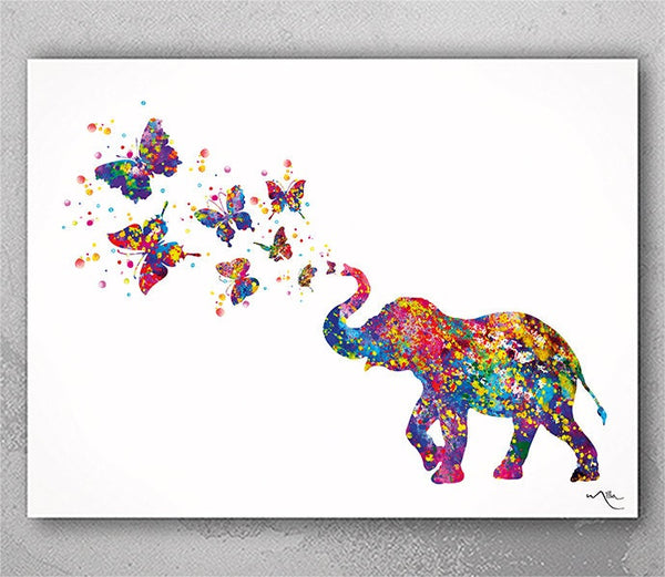 Elephant Spraying Butterfly Art Print Watercolor Painting Wedding Wall Art Nursery Wall Decor Housewarming Gift Home Decor Wall Hanging-281