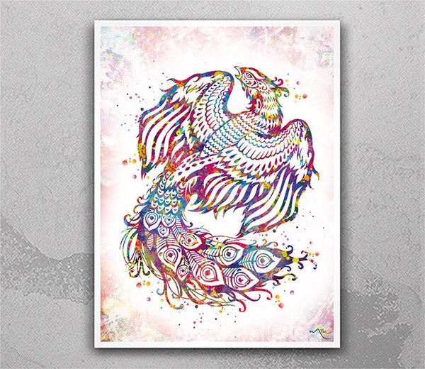 Phoenix Bird Watercolor Bird Print Housewarming Gift Wall Art Poster Motivational Art Fire Bird Wall Decor Home Decor Wall Hanging-1435