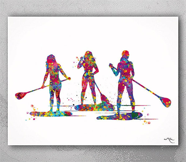 Paddle Boarder Watercolor Print Woman Female Stand Up Paddleboard Girls Gift Wall Decor Like a Girl Ladies Sports Art Sport Wall Art-2512