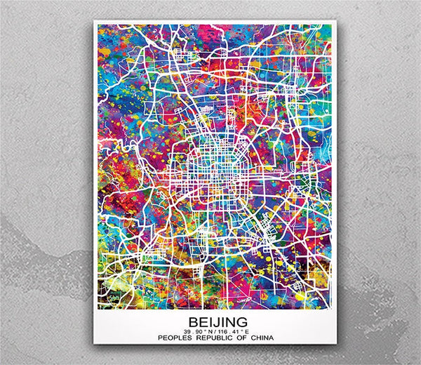 Beijing Map Print Watercolor Print Wall Art China Beijing Road Street Map Wanderlust Decor Wall Hanging Map of Beijing Travel Gift-1734