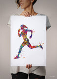 Runner Woman Watercolor Print Runner Woman Female Girl Marathon Winner Art Athlete Personalised Gift Poster Sports Running Gift Runners-1499
