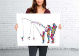 Fishing Family Watercolor Print Mom Dad and Son Fishing Poster Housewarming Gift Wall Art Father Mother and Son Gift Grey Nursery Decor-2526