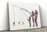 Fishing Family Watercolor Print Mom Dad and Son Fishing Poster Housewarming Gift Wall Art Father Mother and Son Gift Grey Nursery Decor-2526