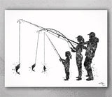 Fishing Family Watercolor Print Mom Dad and Son Fishing Poster Housewarming Gift Wall Art Father Mother and Son Gift Grey Nursery Decor-2526