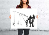 Fishing Family Watercolor Print Mom Dad and Son Fishing Poster Housewarming Gift Wall Art Father Mother and Son Gift Grey Nursery Decor-2526