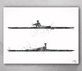 Rowing Watercolor Print Canoe Kayak Poster Solo Rower illustration Canoeing Kayaking Boy Male Man Rowing Water Sports Wall Art Print-2530