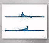 Rowing Watercolor Print Canoe Kayak Poster Solo Rower illustration Canoeing Kayaking Boy Male Man Rowing Water Sports Wall Art Print-2530