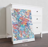 Dublin City Map Print Watercolor Art Print Wall Art Ireland Street Map Travel Housewarming Gift Hpme Decor Wall Hanging Map of Dublin-807