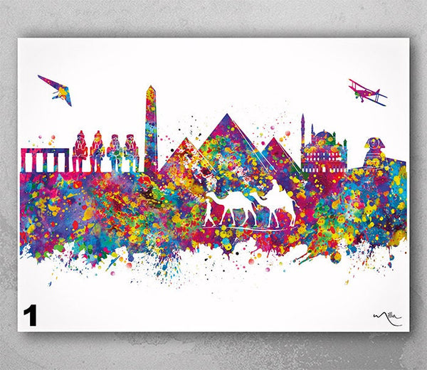 Egypt Skyline Watercolor Print Cairo Housewarming Gift Office Decor Wall Wedding Gift Honeymoon Wall Decor Art Home Decor Wall Hanging-2579