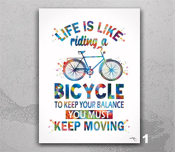 Life is like riding a bicycle Quote Watercolor Print Sports Art Print Wall Motivational Cyclists Gift Poster Wall Decor Wall Hanging-2588