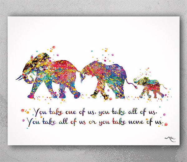 Elephant Family Mom Dad and Baby Quote Art Print Watercolor Painting Wedding Gift Wall Art Wall Decor Housewarming Gift Home Decor xmas-645