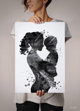 Mother and Son Watercolor Print Parent Gift Family Love Black and White BW Mother and Kids Mum Baby Shower Mom Poster Nursery Wall Decor-43