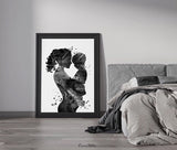 Mother and Son Watercolor Print Parent Gift Family Love Black and White BW Mother and Kids Mum Baby Shower Mom Poster Nursery Wall Decor-43