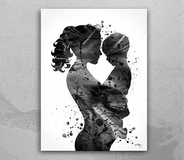 Mother and Son Watercolor Print Parent Gift Family Love Black and White BW Mother and Kids Mum Baby Shower Mom Poster Nursery Wall Decor-43