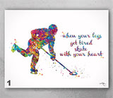 Ringette Player Male Quote Watercolor Print Ringuette Boy Man When your legs get tired Quote Ringette Sports Man Cave Wall Art Gift-2629