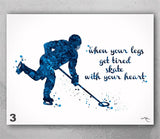 Ringette Player Male Quote Watercolor Print Ringuette Boy Man When your legs get tired Quote Ringette Sports Man Cave Wall Art Gift-2629
