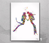 Scuba Diving Couple Watercolor Print Personalised Gift Coastal Wall Art Wall Art Diving Wedding Gift Valentine's Gift Wall Hanging-2631