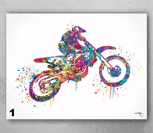 Motocross Watercolor Print Motorcycle Jump Sport Bike Motorbike Stunt Racing Bike Dirt Bike Motocross Sports Poster Wall Art Christmas-1082