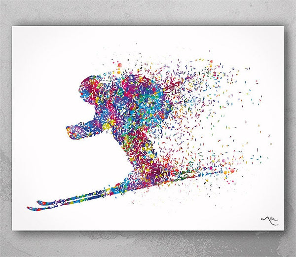 Ski Watercolor Print Skiing Poster Skier Gift Winter Sports Art Wall Art Ski Decor Home Decor For Him Room Decor Nursery Wall Hanging-2649