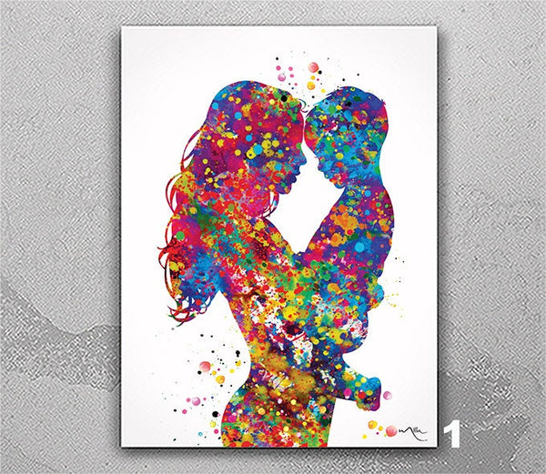 Mother and Son Watercolor Print Parent Gift Family Mother and Children Mother and Kids Mum Baby Shower Motherhood Gift Nursery Wall Art-392