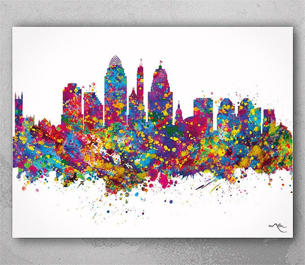 Cincinnati Skyline Ohio United States Watercolor Print Wall Wedding Gift Housewarming Gift Office Wall Decor Home Decor Wall Hanging -2660