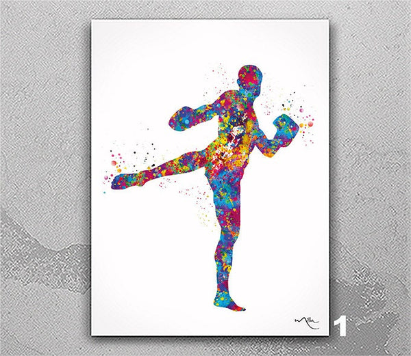 Muay Thai Boxing Man Watercolor Print Fight Sports Art Boy Martial Art Mancave Wall Art Sports Room Poster Wall Hanging Sports Posters-2672