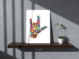 I Love You ASL American Sign Language Watercolor Print Hand Signing Deaf Diagram Love Poster Sign Language Manual Alphabet Medical Art-387