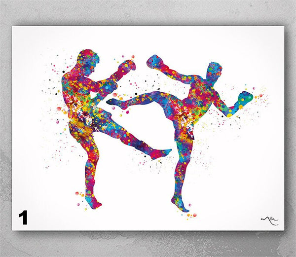 Muay Thai Boxing Man Watercolor Print Fight Sports Art Boy Martial Art Mancave Wall Art Sports Room Poster Wall Hanging Sports Posters-2671