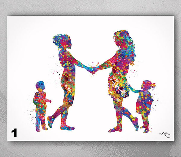 Two Moms and Two Kids Watercolor Print Same Sex New Moms LGBT Family Love Wins Wedding Gift Wall Art Gay Lesbian Gift Mrs and Mrs-1979