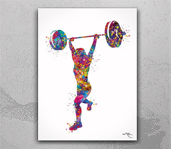 Weight Lifter Woman Watercolor Print Female Weightlifter Gift Champion Wall Decor Gym Fitness Fit Like a Girl Ladies Sports Wall Art-2030