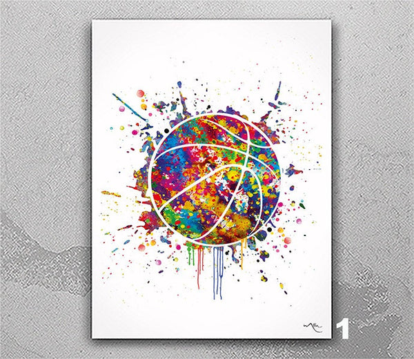 Basketball BALL Watercolor Print Jumpman Basketball Sport Wall Art NBA Poster Wall Decor Art Geek Nerd Sports Basketball Wall Hanging-1725