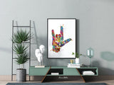 I Love You ASL American Sign Language Watercolor Print Hand Signing Deaf Diagram Love Poster Sign Language Manual Alphabet Medical Art-387
