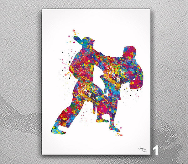 Karate Wall Art Watercolor Print Fight Sports Art Martial Art Karate Mancave Wall Art Sports Room Boy Male Poster Wall Hanging Sports-2685