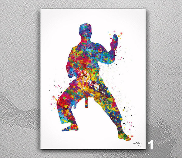 Karate Wall Art Watercolor Print Fight Sports Art Martial Art Karate Mancave Wall Art Sports Room Boy Male Poster Wall Hanging Sports-2683