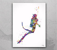 Scuba Diver Girl Watercolor Print Diver Woman Housewarming Scuba Diving Art Scuba Poster Teen Room Sport Home Decor Wall Hanging Poster-2701