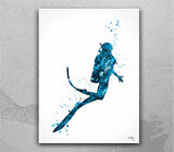 Scuba Diver Girl Watercolor Print Diver Woman Housewarming Scuba Diving Art Scuba Poster Teen Room Sport Home Decor Wall Hanging Poster-2701