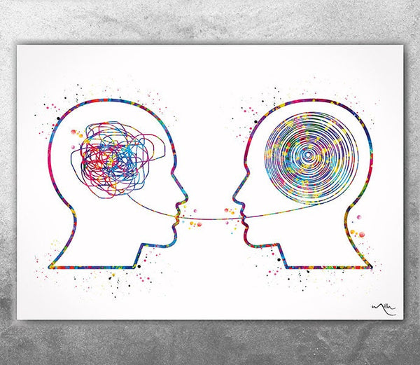 Psychotherapy Watercolor Print Gift PSI Psychology Art Clinic Dialogue Psychology Office Psychologist Therapist Couples Therapy Decor-2707