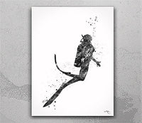 Scuba Diver Girl Watercolor Print Diver Woman Housewarming Scuba Diving Art Scuba Poster Teen Room Sport Home Decor Wall Hanging Poster-2701