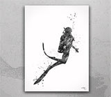 Scuba Diver Girl Watercolor Print Diver Woman Housewarming Scuba Diving Art Scuba Poster Teen Room Sport Home Decor Wall Hanging Poster-2701