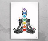 Chakras Watercolor Print Yogi Yoga Mediation Mindfulness Yoga Studio Meditating Woman Yoga Girl Female Wall Decor Spiritual Wall Art-2086