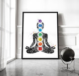 Chakras Watercolor Print Yogi Yoga Mediation Mindfulness Yoga Studio Meditating Woman Yoga Girl Female Wall Decor Spiritual Wall Art-2086