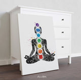 Chakras Watercolor Print Yogi Yoga Mediation Mindfulness Yoga Studio Meditating Woman Yoga Girl Female Wall Decor Spiritual Wall Art-2086