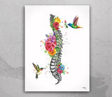 Spine Flowers and Birds Watercolor Print Spine Anatomy Medical Art Chiropractor Neurology Neurologist Physical Therapy Clinic Office-1359