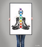 Chakras Watercolor Print Yogi Yoga Mediation Mindfulness Yoga Studio Meditating Woman Yoga Girl Female Wall Decor Spiritual Wall Art-2086