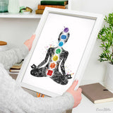 Chakras Watercolor Print Yogi Yoga Mediation Mindfulness Yoga Studio Meditating Woman Yoga Girl Female Wall Decor Spiritual Wall Art-2086