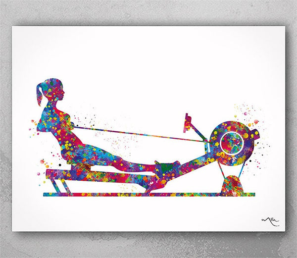 Rowing Woman Watercolor Print Sports Art Rowing Workout Room Decor Nursery Art Workout Decor Gift Rowing Machine Kayak Girl Wall Art-2724