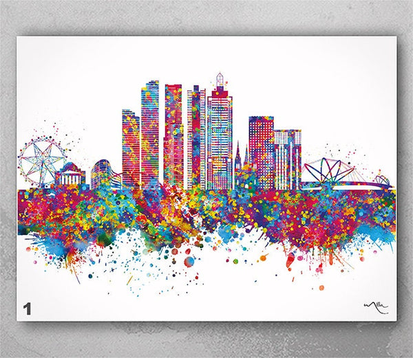 Melbourne Skyline Watercolor Print Travel Art Print Cityscape Poster AUS Wall Art Decor Art Housewarming Gift Office Decor Wall Hanging-2730