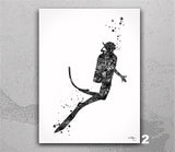 Scuba Diver Man Watercolor Print Diver Male Housewarming Man Cave Scuba Diving Art Poster Teen Boy Sport Home Decor Wall Hanging Poster-2744